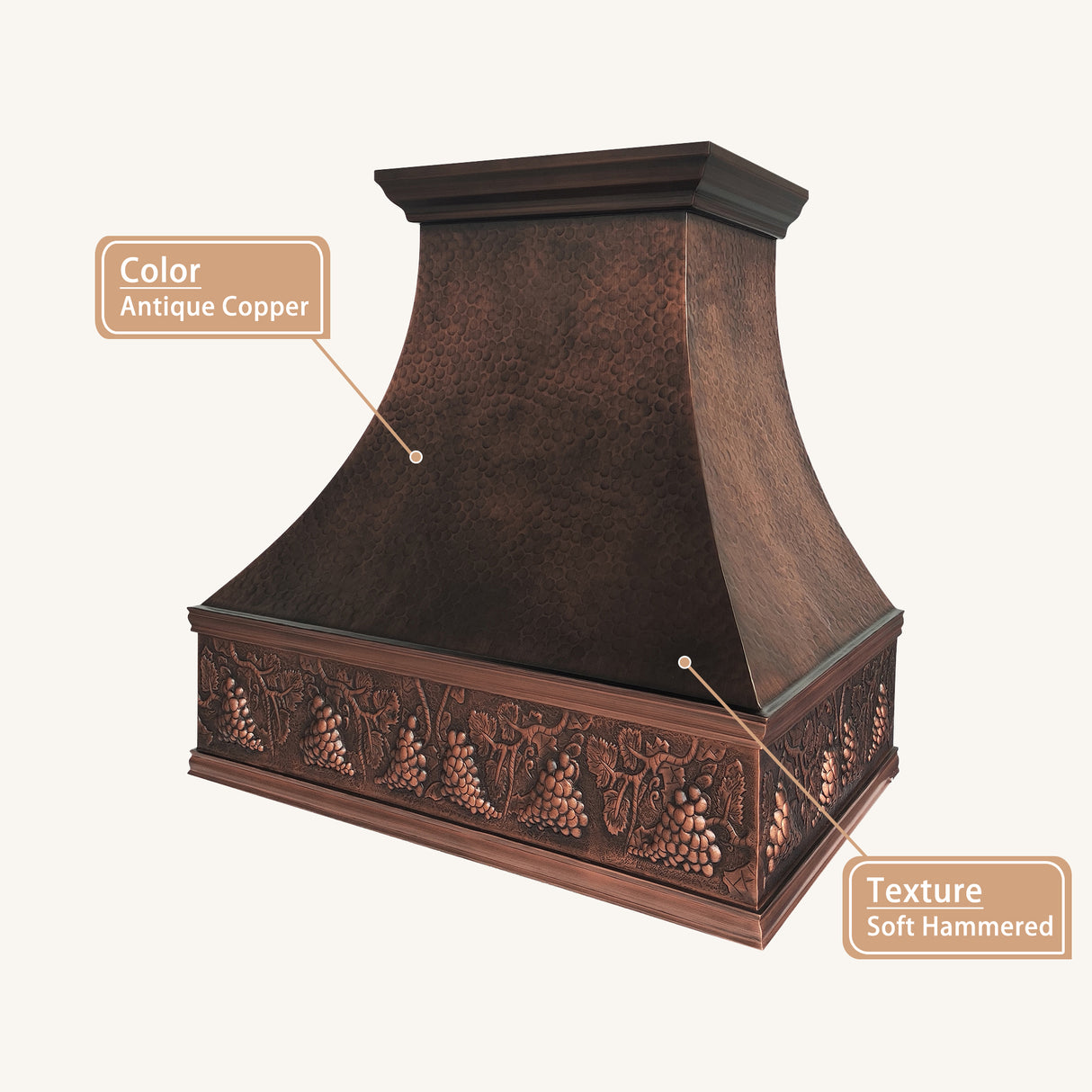 USA Classic Copper Vent Hood Featuring Designer Apron URHC-104