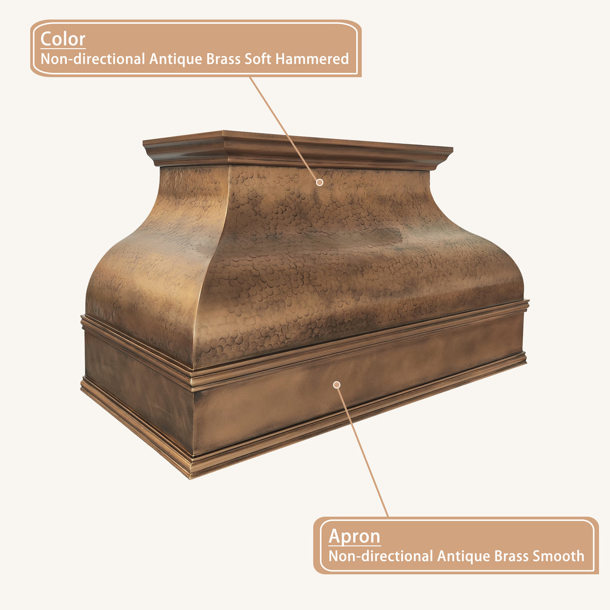 USA Classic Non-direction Antique Brass Vent Hood with Soft Hammered Finish URHB-145