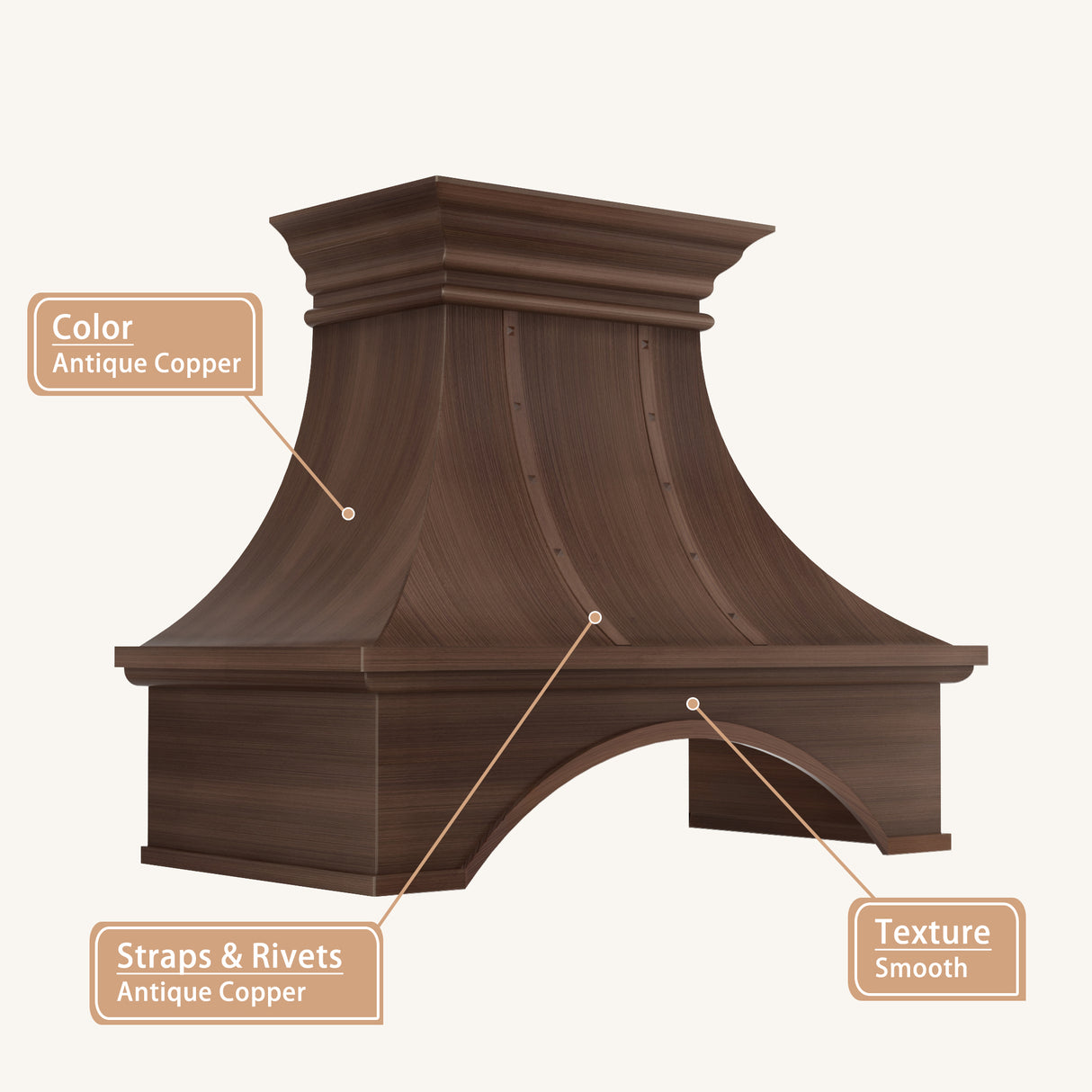 USA Classic Antique Copper Vent Hood with Arch Apron URHC-100