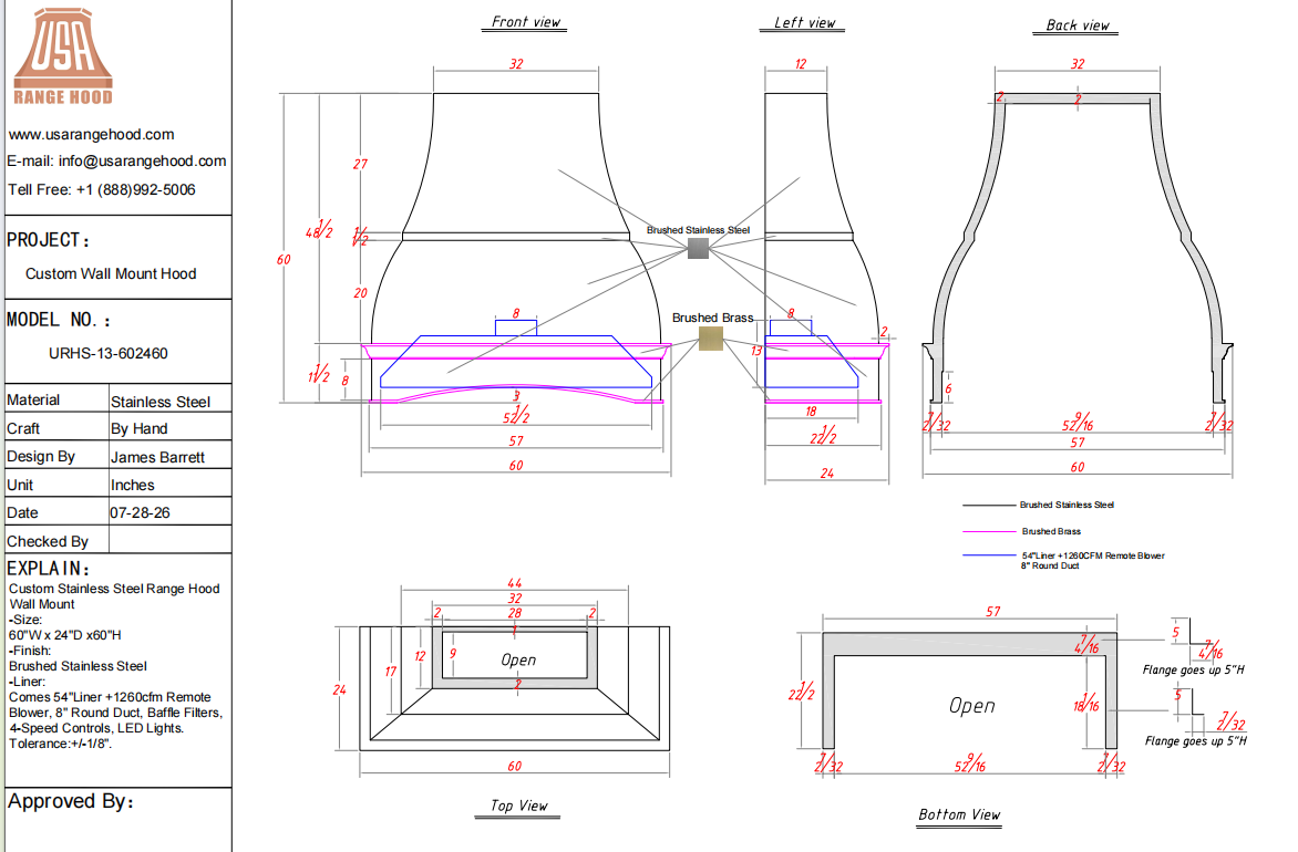 USA Custom Range Hood-URHS-13-Custom Link for Yvonne