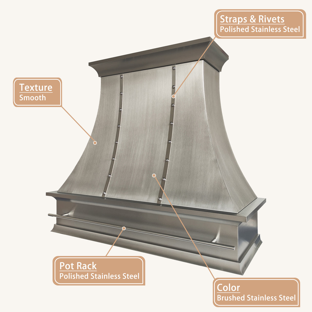 USA Minimal Stainless Steel Range Hood with Polished Decorated Straps URHS-231