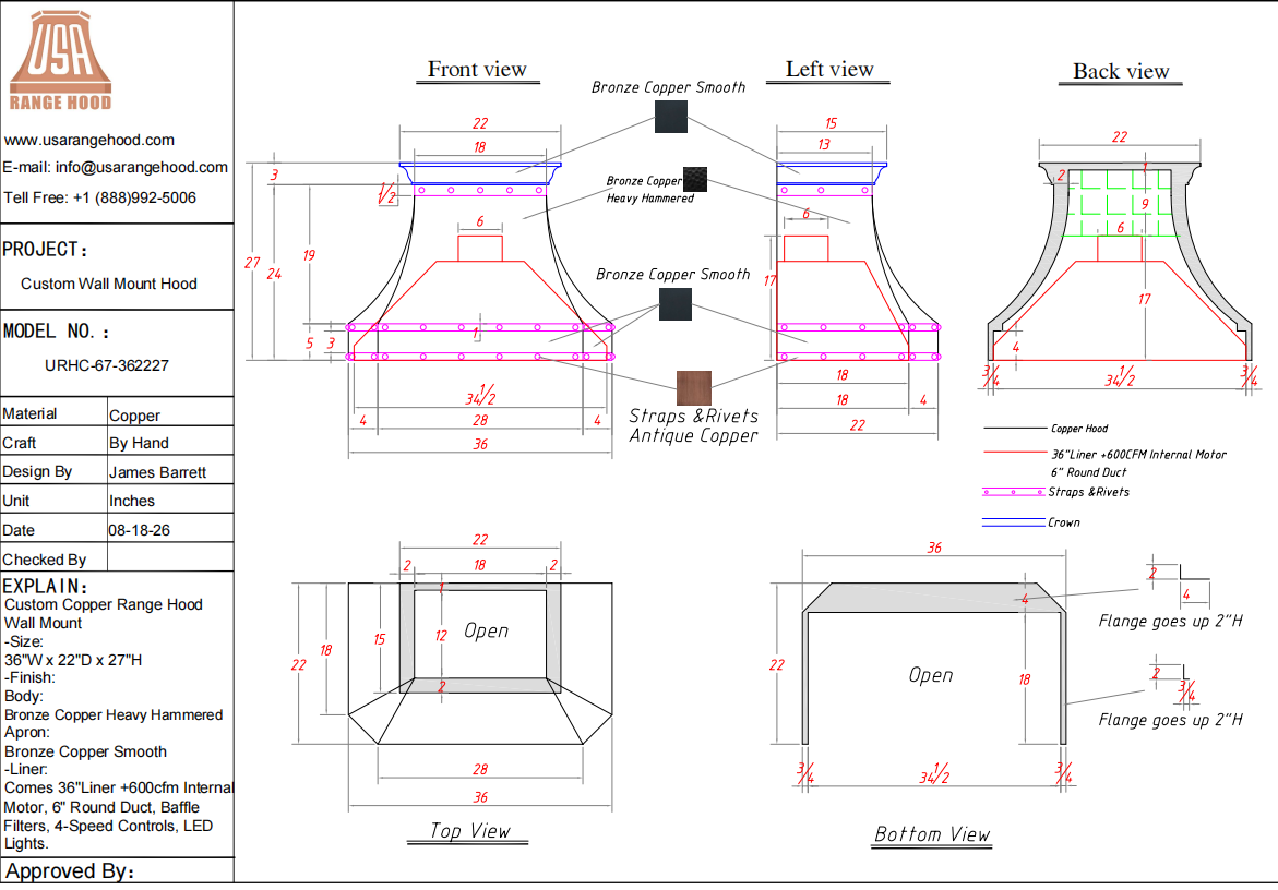 USA Custom Range Hood-Custom Crown-Custom Link for Milda