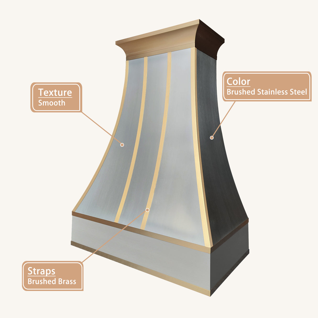 USA Custom Stainless Steel Vent Hood with Artisan Brass Straps URHS-185