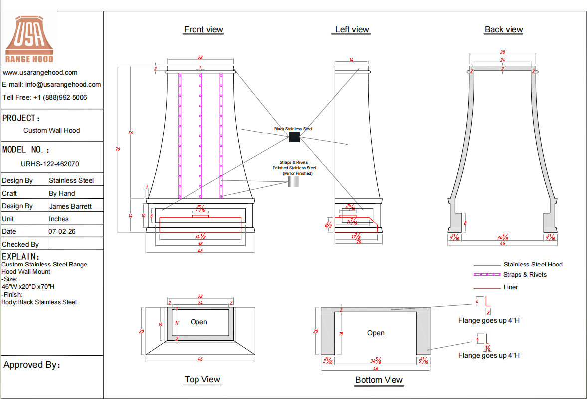 USA Custom Kitchen Hood Custom Link for Coraline