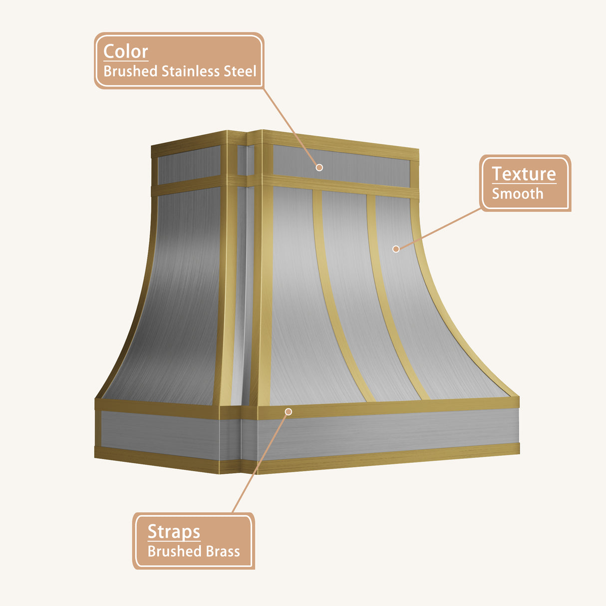 USA Minimal Stainless Steel Exhaust Hood with Artisan Brass Straps URHS-236