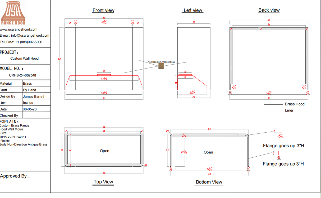 USA Custom Range Hood-URHB-24-Custom Link for Teresa