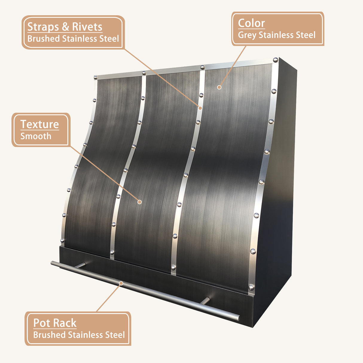 USA Grey Stainless Steel Kitchen Range Hood with Brushed Metal Accents URHS-87