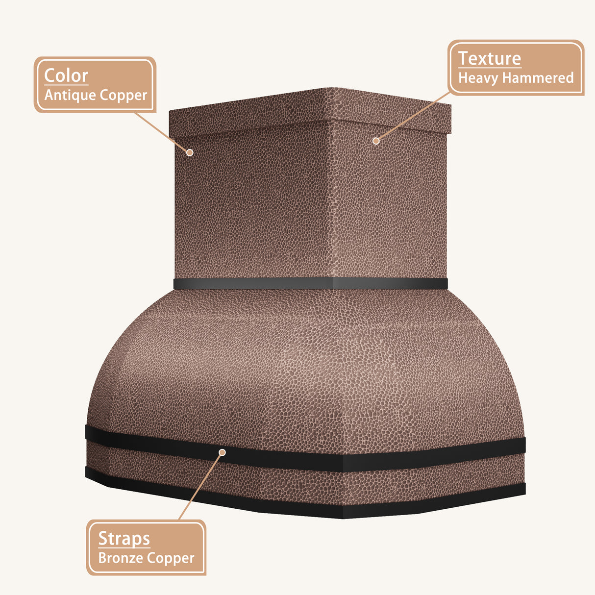 USA California Custom Copper Kitchen Range Hood with Dark Trims URHC-15