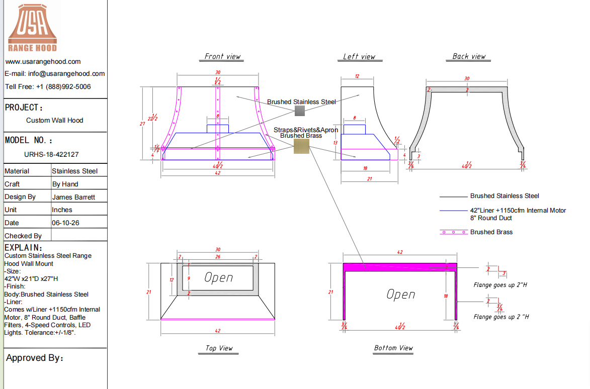 USA Custom Kitchen Hood-Custom Link for Dolph