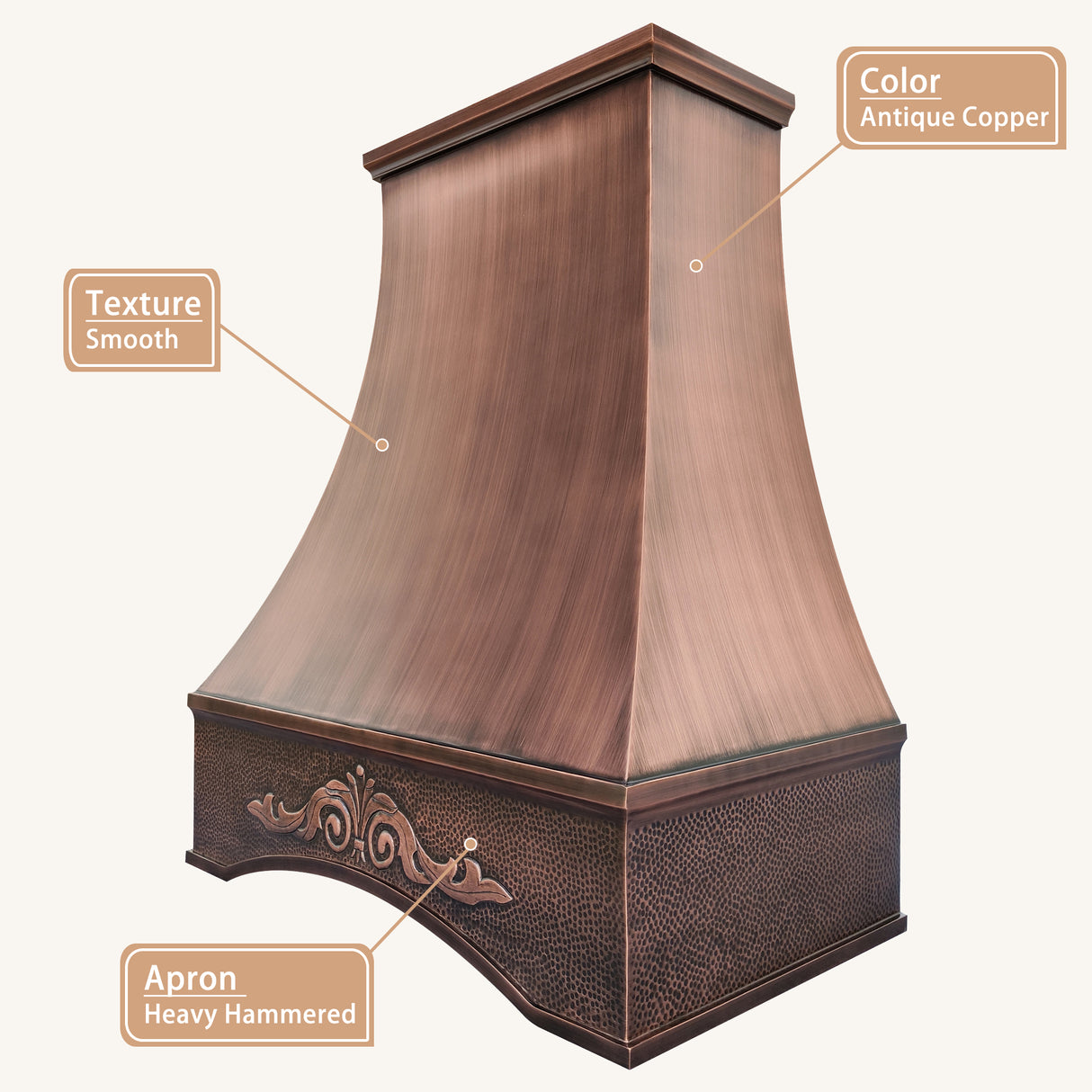 USA Arched Custom Copper Kitchen Range Hoods URHC-04