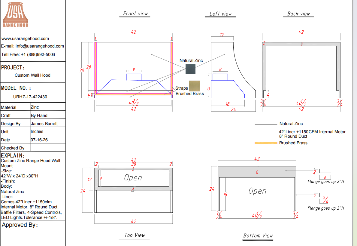 USA Custom Range Hood URHZ-17-Custom Link-for Lauren