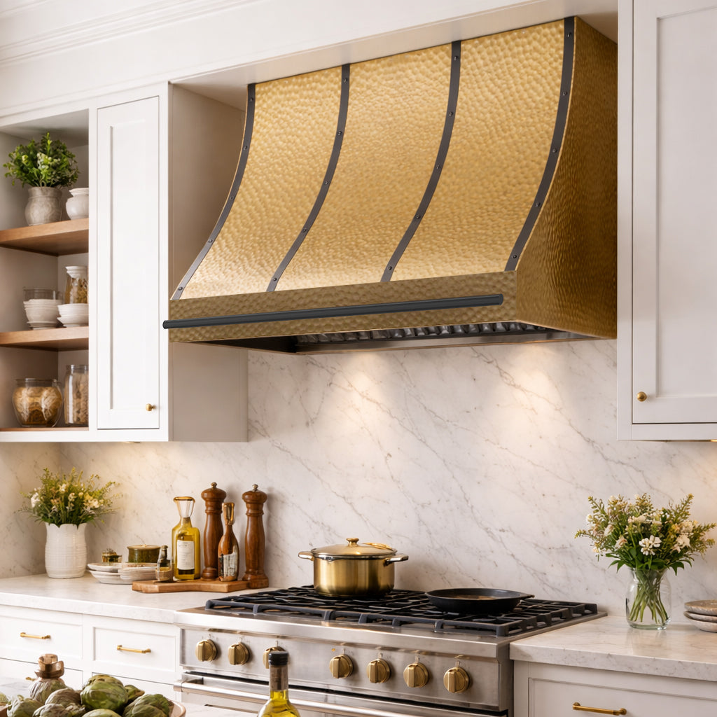 USA Designer Brass Stove Hood Featuring Hammered Texture URHB-84