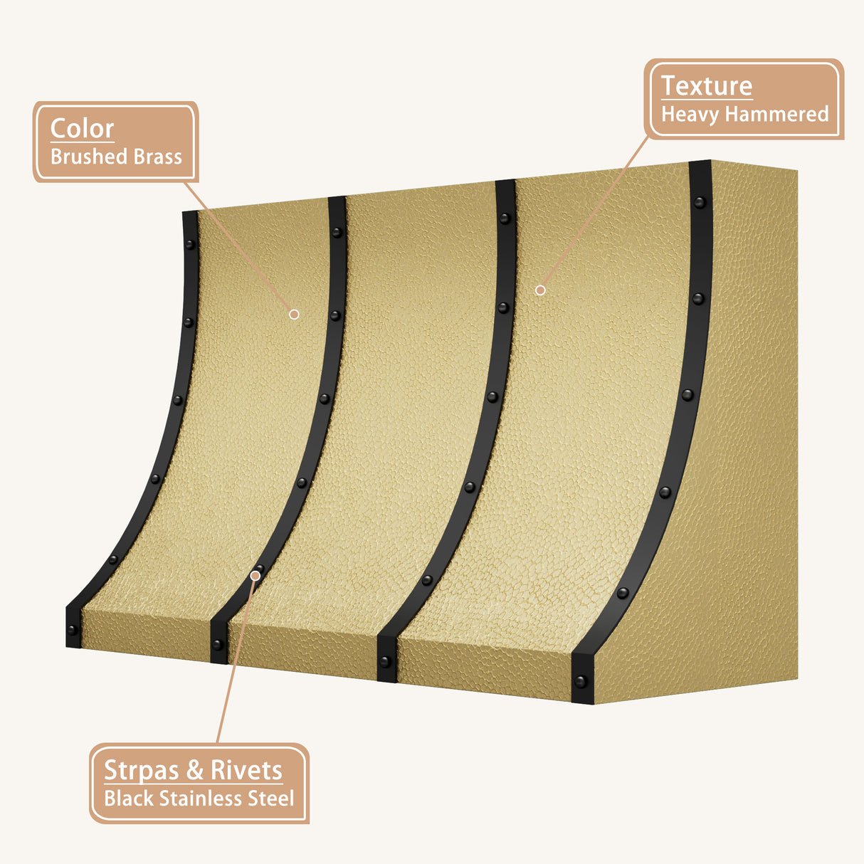 USA Handmade Brass Range Hood with Decorative Straps URHB-61