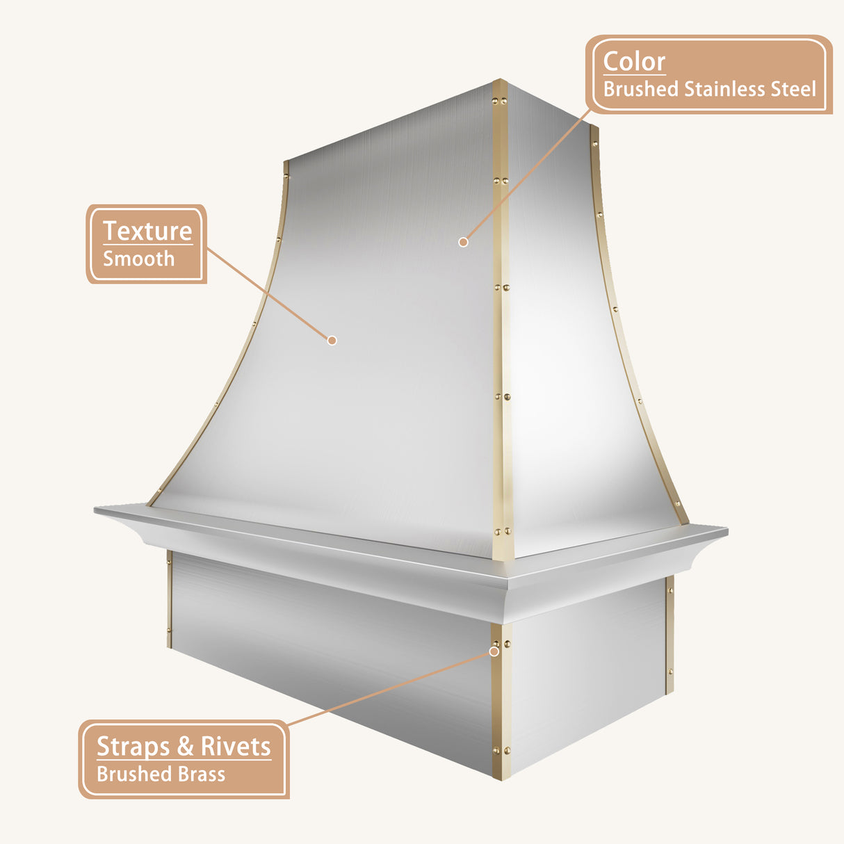 USA Stainless Steel Custom Kitchen Vent Hoods with Brass Trims URHS-22