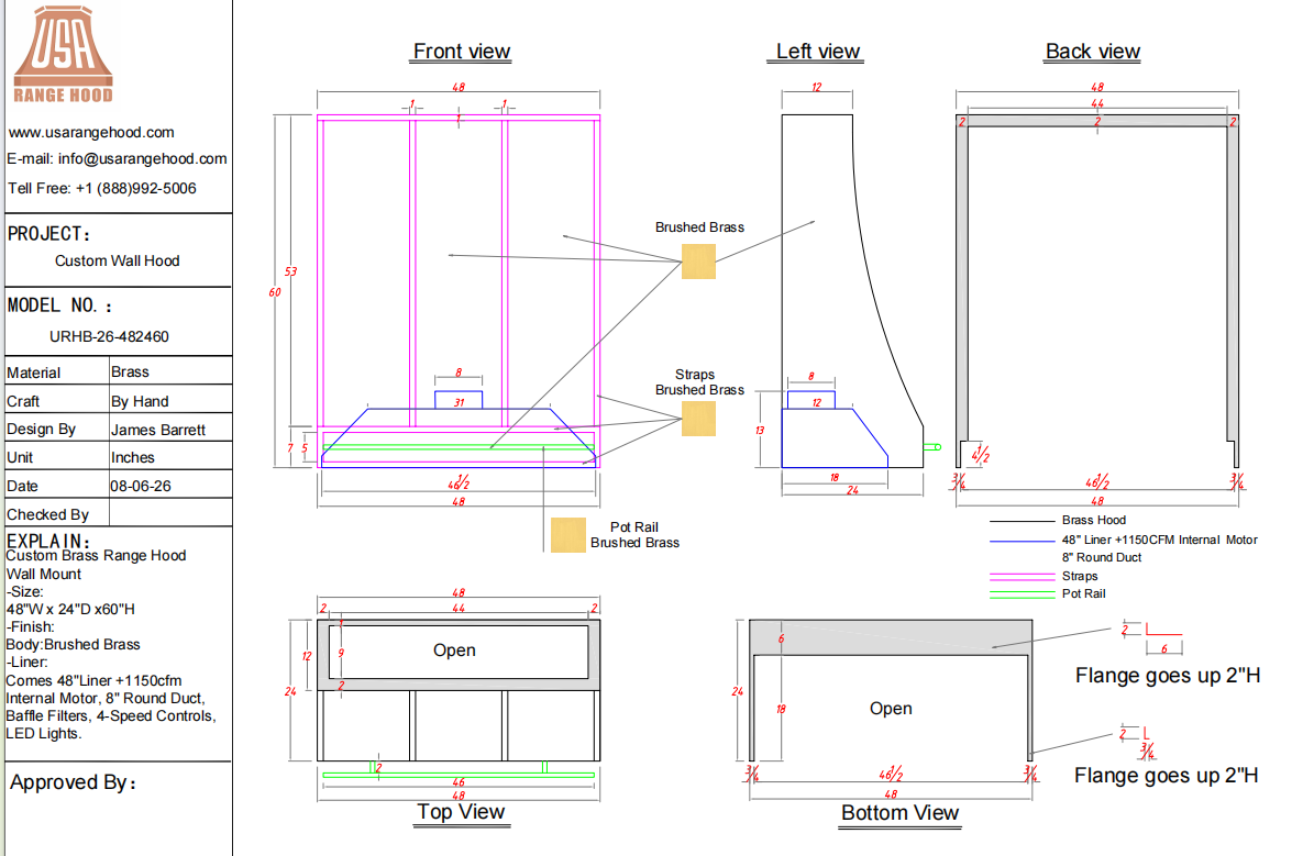 USA Range Hood-URHB-26-Custom Link for Michael