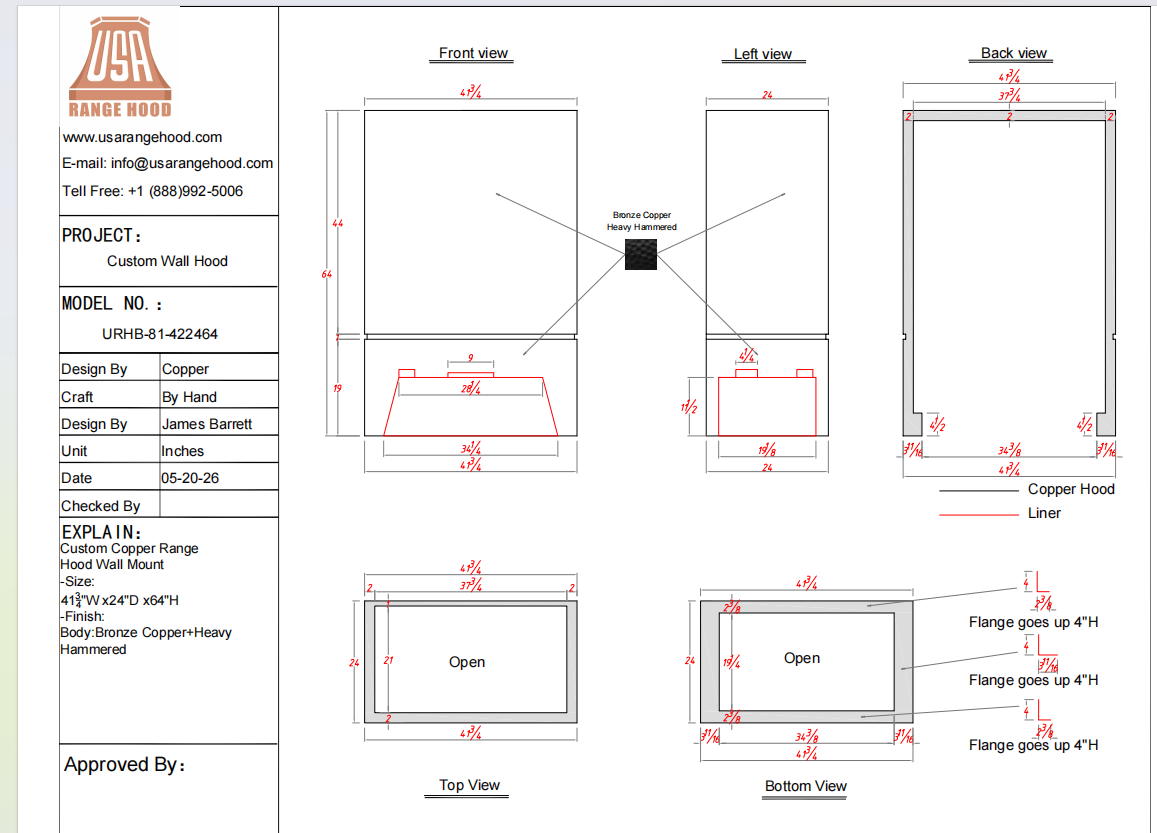 USA Custom Range Hood-URHB-81-Custom Link for Julie