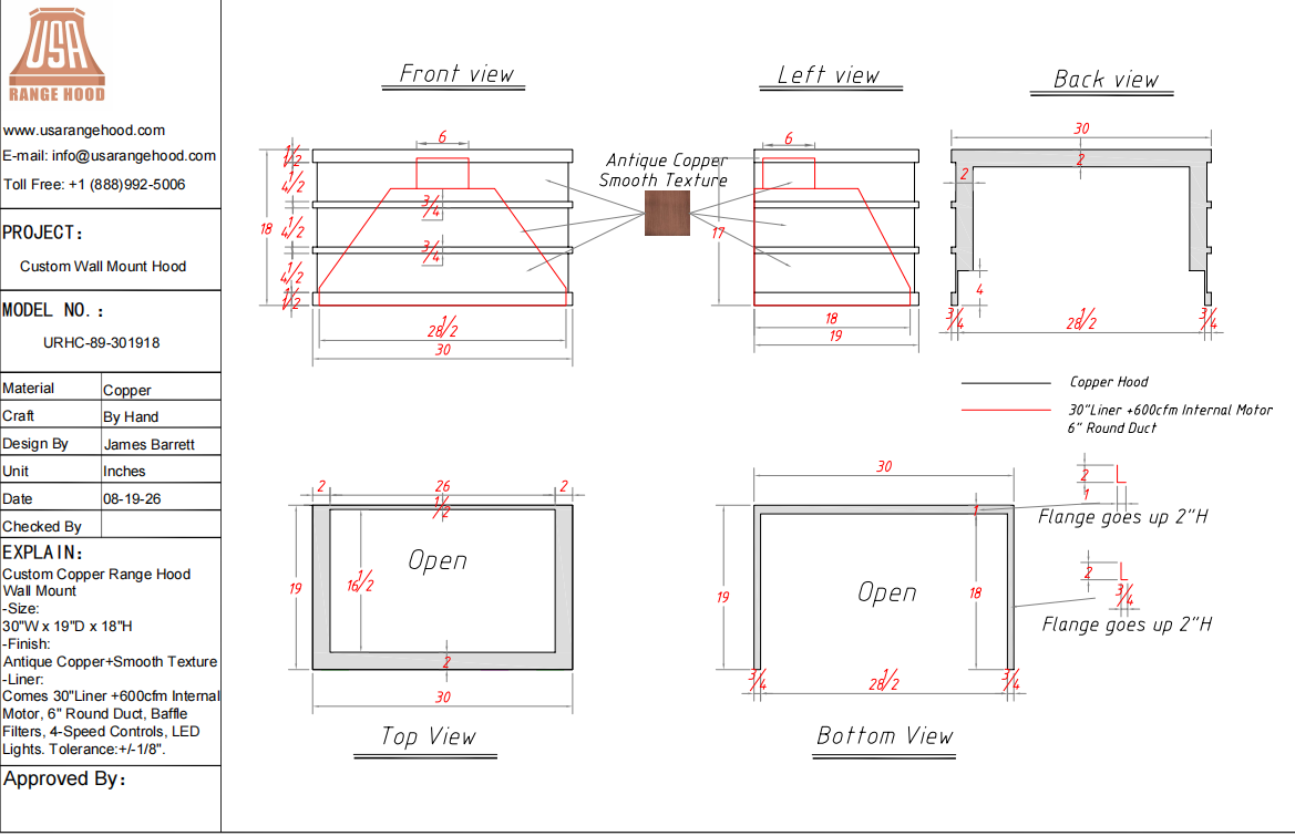 USA Custom Range Hood-URHC-89-Custom Link for Jo