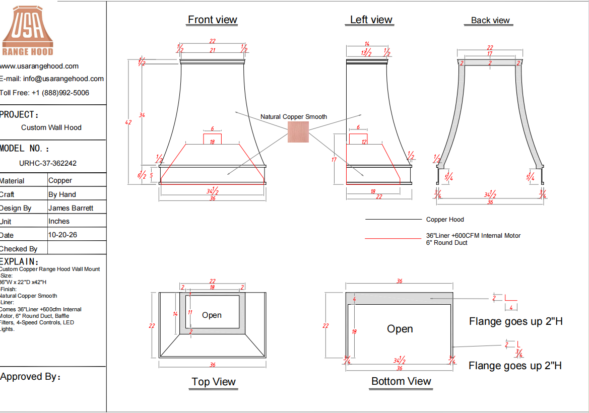 USA Custom Range Hood-URHC-37-Custom Link for Jeff Curry