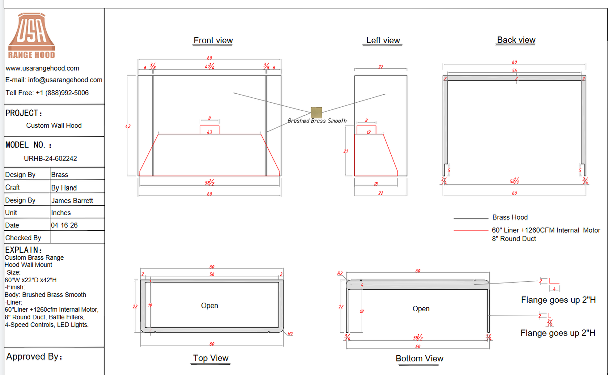 USA Custom Range Hood-URHB-24 Custom Link for Carrie