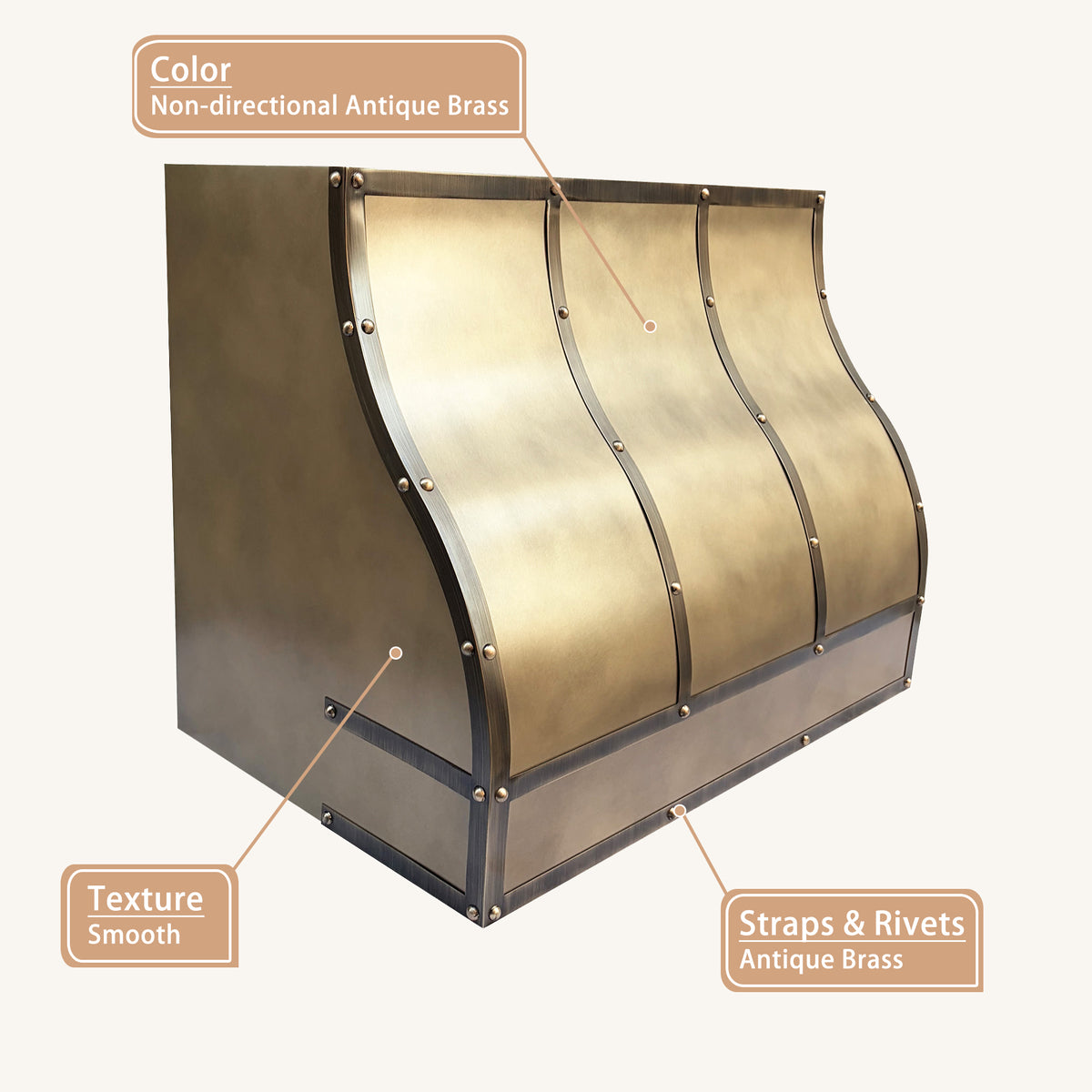 USA Classic Brass Vent Hood with Antique Brass Straps URHB-171