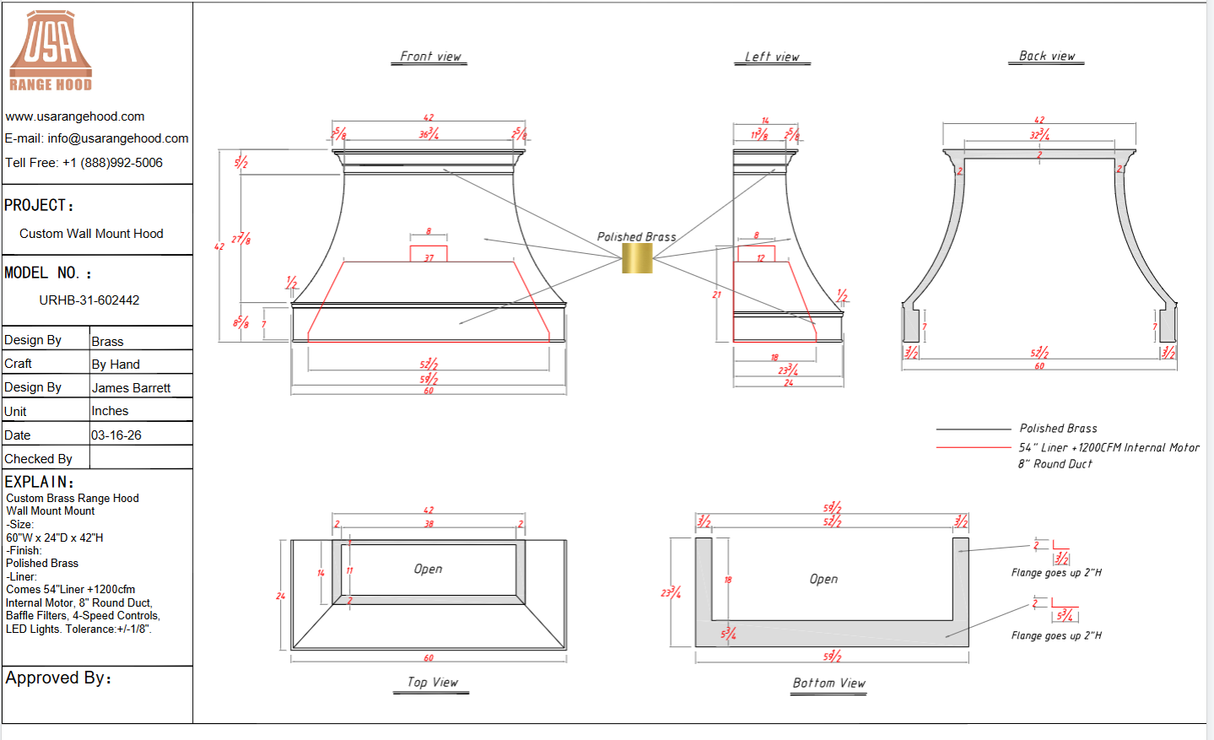 USA Custom Range Hood-URHB-31 Custom Link for Nadia