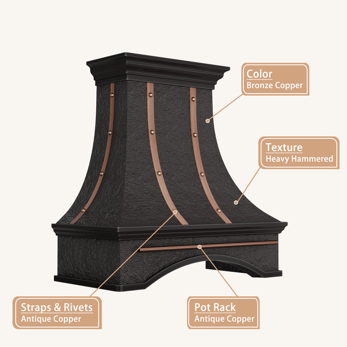 USA Classic Handcraft Copper Range Hood with Heavy Hammered Finish URHC-103