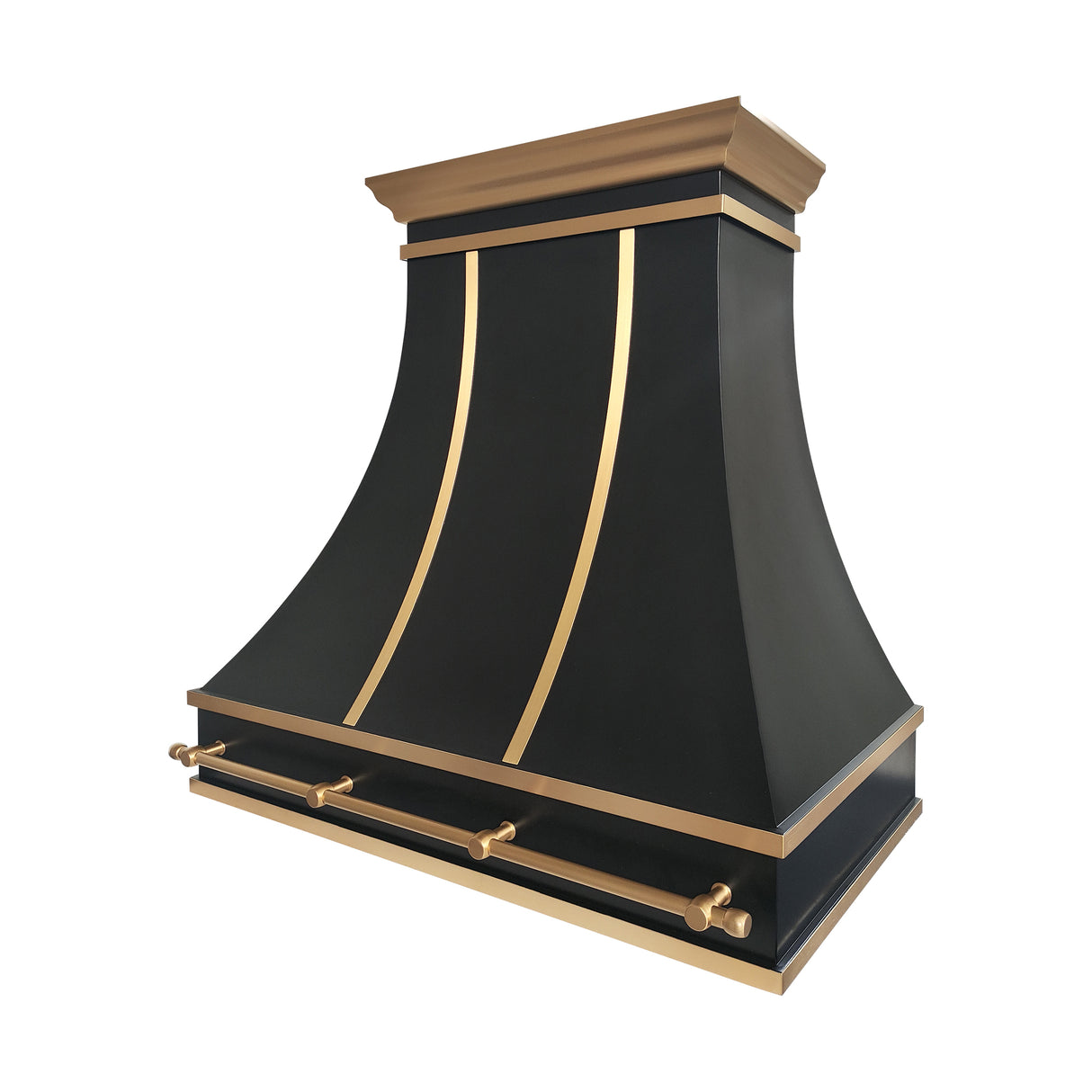 USA Classic Black Stainless Steel Vent Hood with Artisan Brass Straps URHS-232
