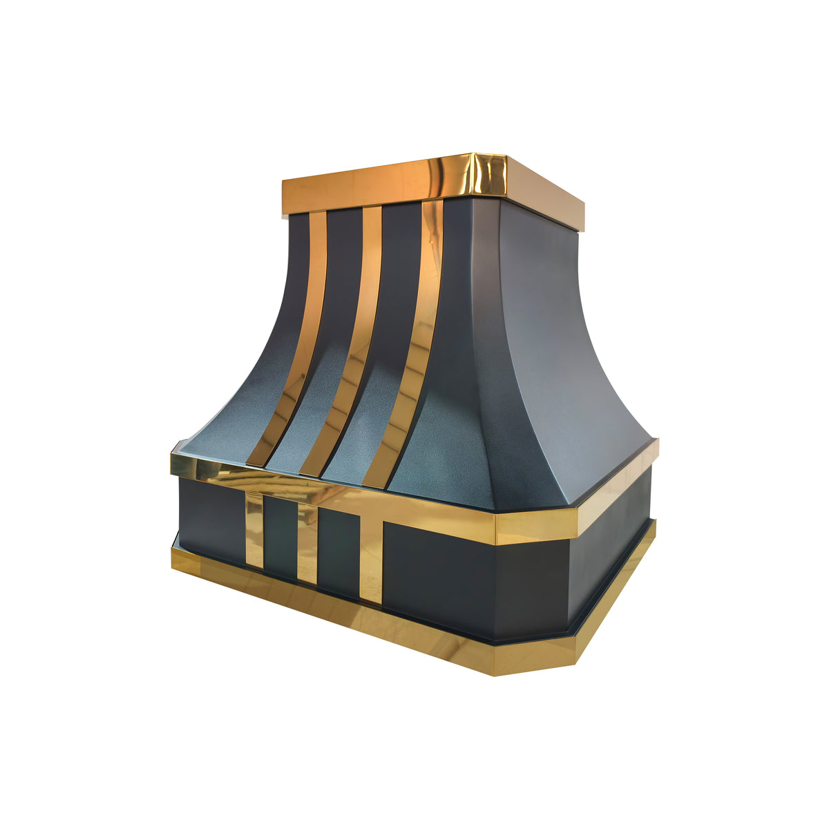 USA Curved Stainless Steel Custom Range Hood with Brass Straps URHS-33
