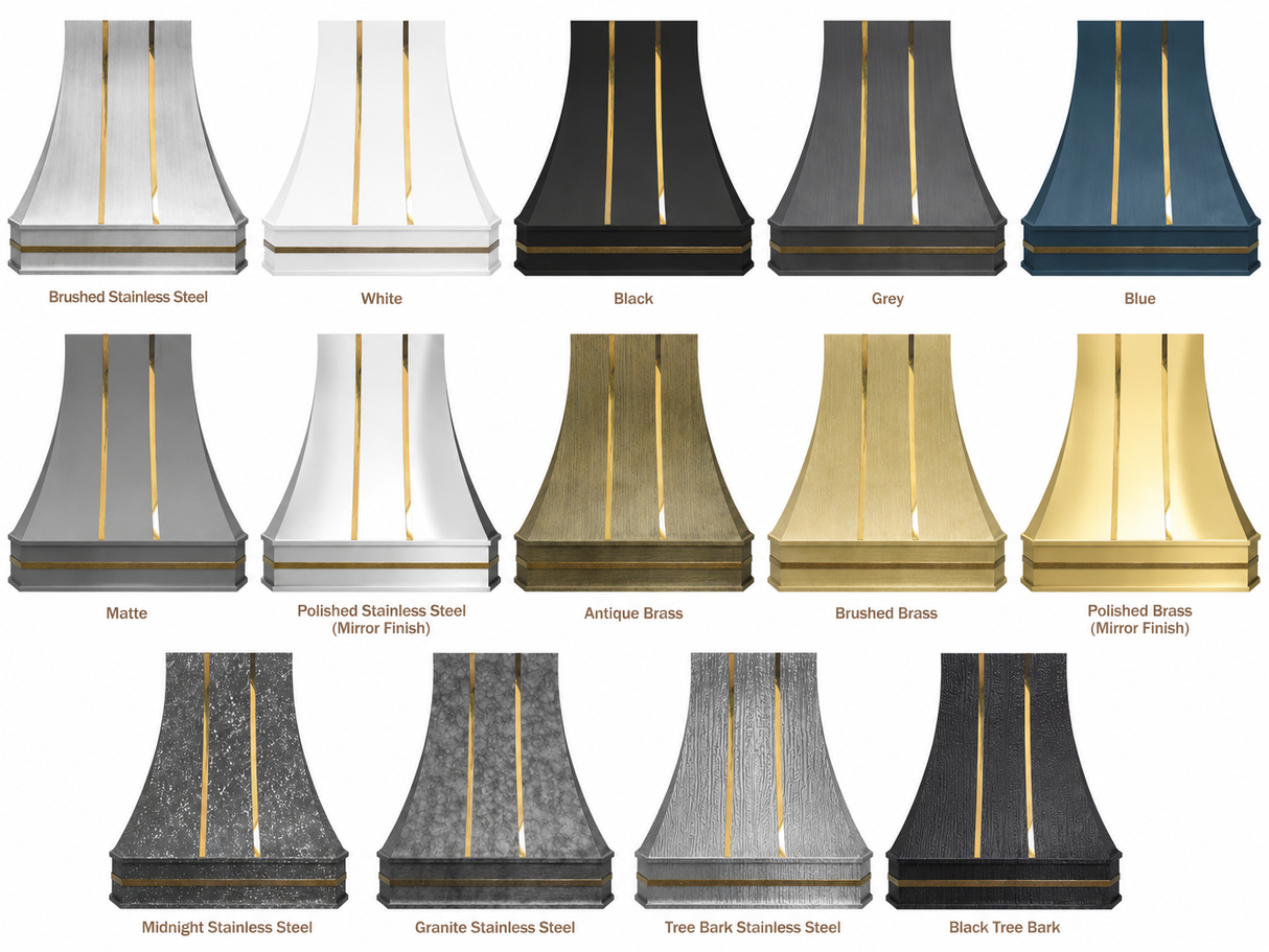 USA Artisan Brushed Stainless Steel Vent Hood Featuring Brass Details URHS-132
