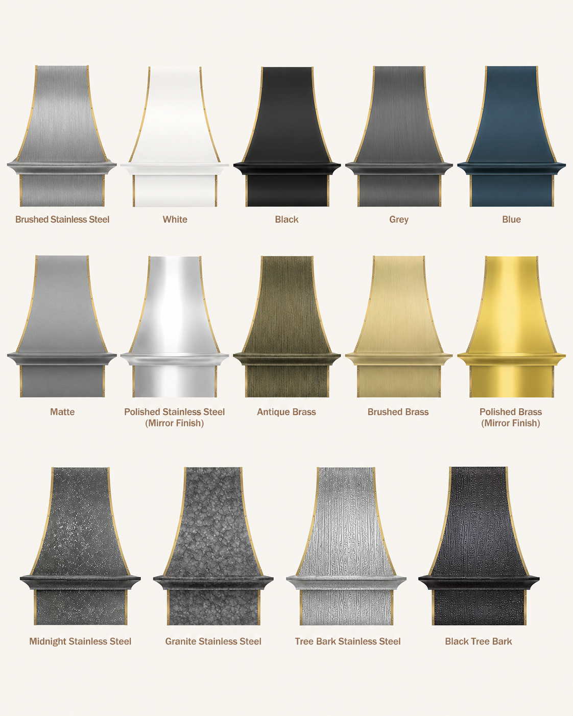 USA Stainless Steel Custom Kitchen Vent Hoods with Brass Trims URHS-22