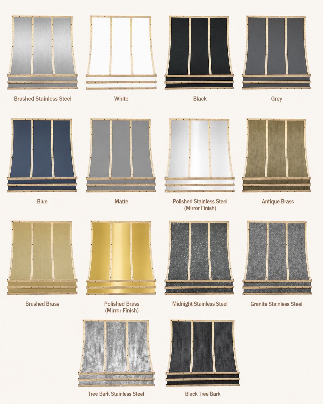 USA Artisan Custom Vent Hood Stainless Steel with Brass Accent URHS-45