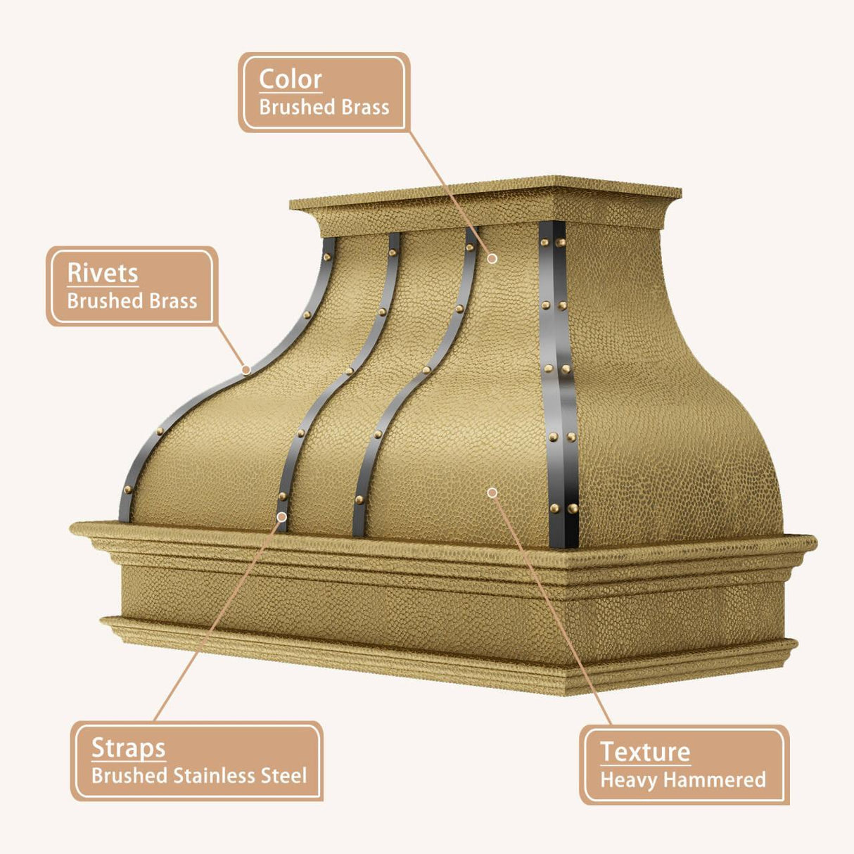 USA Artisan Custom Brass Kitchen Hood URHB-19-Custom Brass Range Hood > Luxury Metal Hood > High-End Kitchen Vent Hood-USA Range Hood