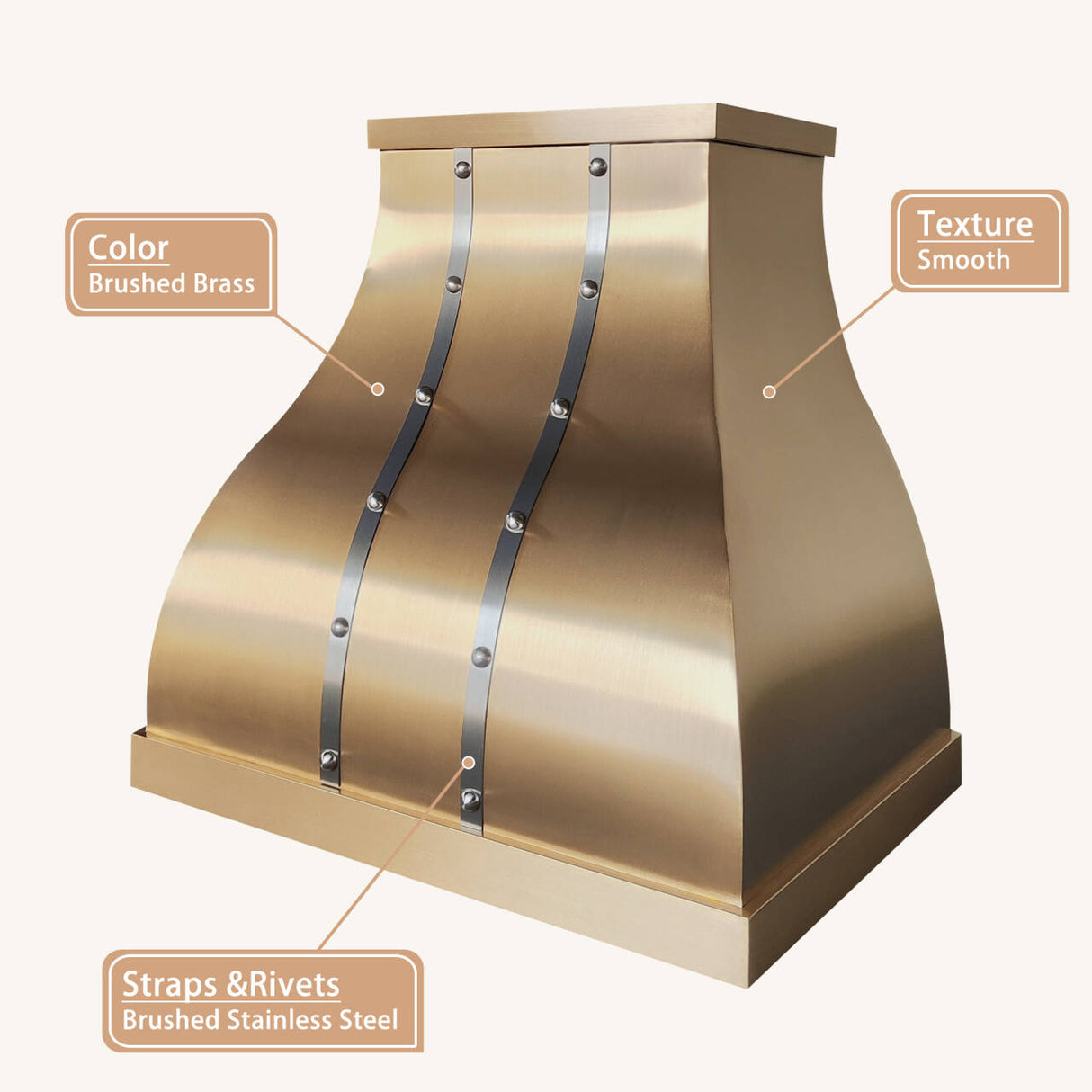 USA Artisan Custom Brass Wall Mount Range Hood URHB-50-Custom Brass Range Hood > Luxury Metal Hood > High-End Kitchen Vent Hood-USA Range Hood