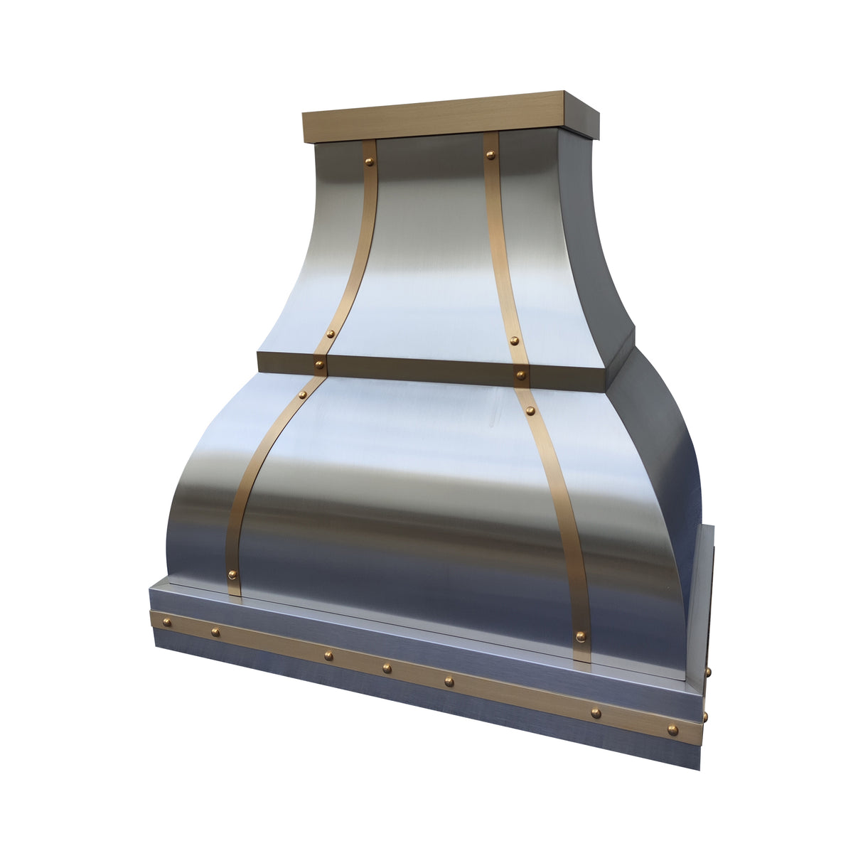 USA Bell Stainless Steel Range Hood with Brass Accents URHS-77-Custom Stainless Steel Range Hood > Luxury Kitchen Hood > High-End Metal Vent Hood-USA Range Hood