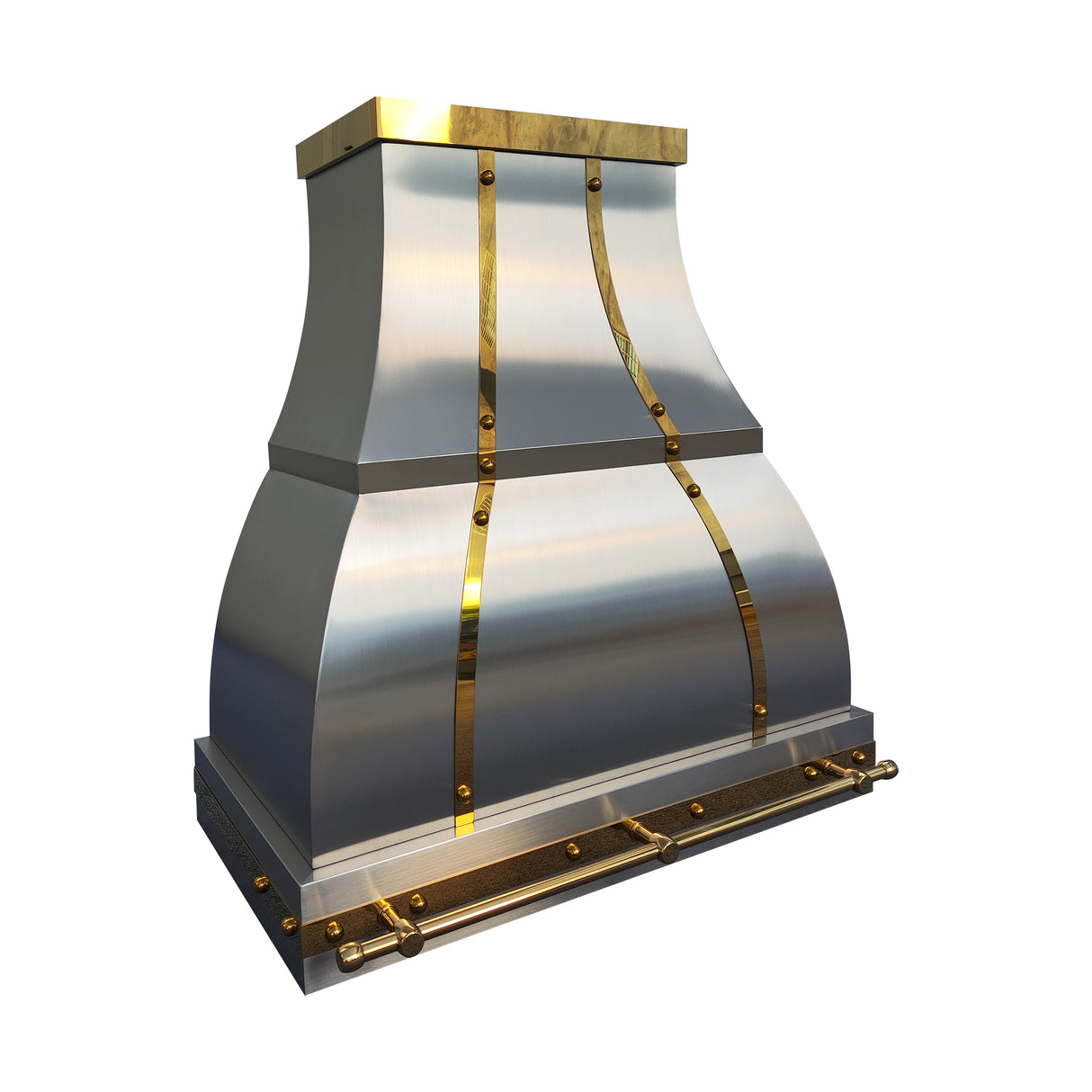 USA Bell Stainless Steel Range Hood with Polished Brass Accents URHS-101-Custom Stainless Steel Range Hood > Luxury Kitchen Hood > High-End Metal Vent Hood-USA Range Hood