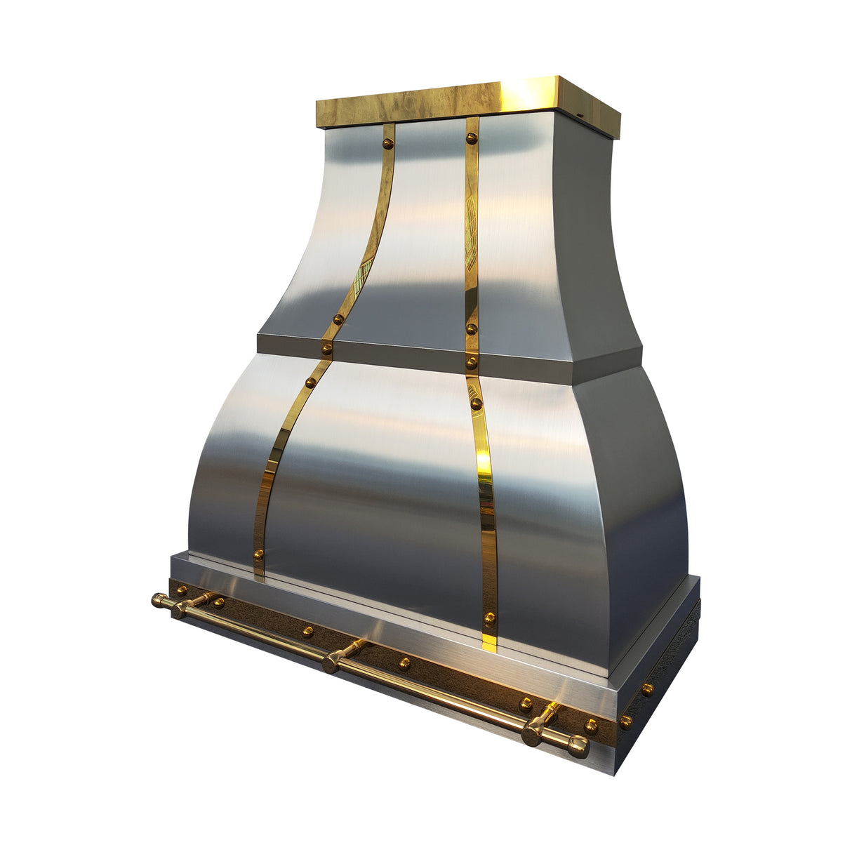 USA Bell Stainless Steel Range Hood with Polished Brass Accents URHS-101-Custom Stainless Steel Range Hood > Luxury Kitchen Hood > High-End Metal Vent Hood-USA Range Hood