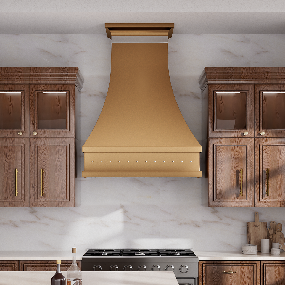 USA Brass Custom Range Hood with Bottom Rivets URHB-16-Custom Brass Range Hood > Luxury Metal Hood > High-End Kitchen Vent Hood-USA Range Hood