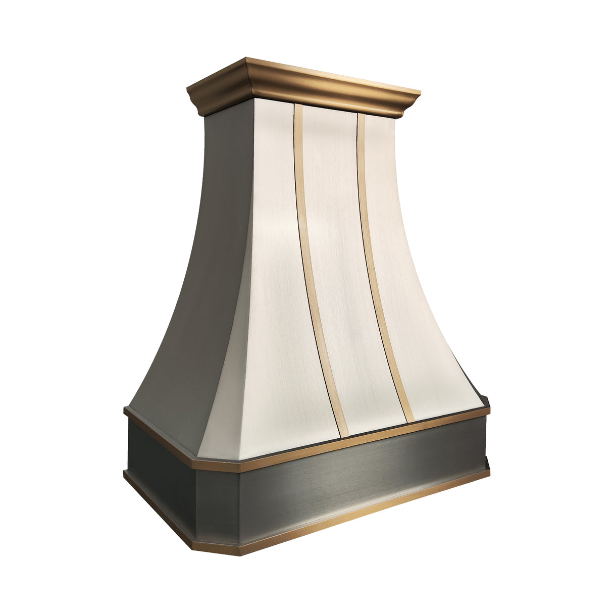 USA California Custom Steel Kitchen Range Hood with Brushed Brass Straps URHS-108-Custom Stainless Steel Range Hood > Luxury Kitchen Hood > High-End Metal Vent Hood-USA Range Hood