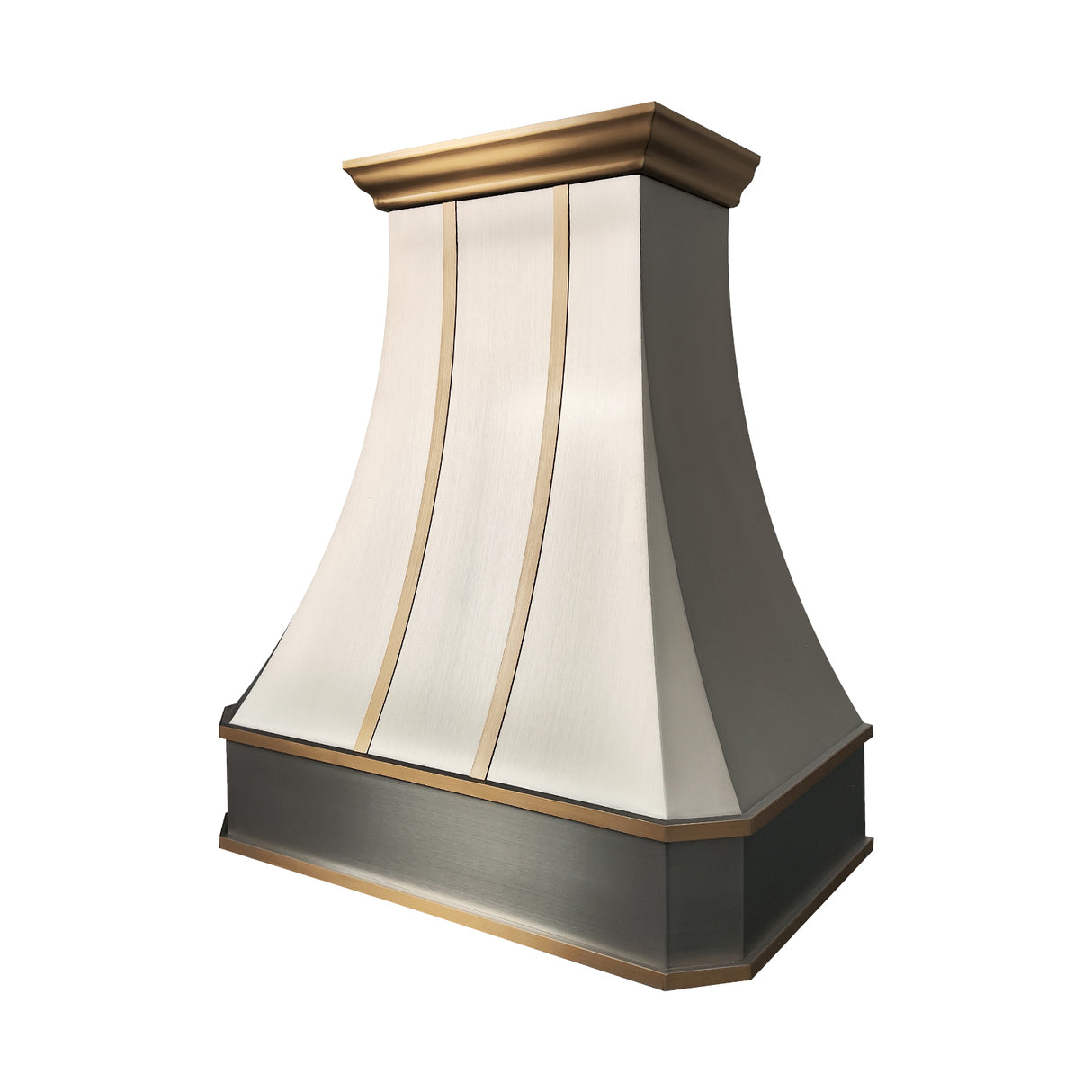 USA California Custom Steel Kitchen Range Hood with Brushed Brass Straps URHS-108-Custom Stainless Steel Range Hood > Luxury Kitchen Hood > High-End Metal Vent Hood-USA Range Hood