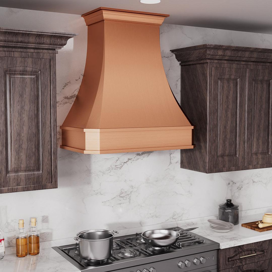 USA Classic Curved Copper Kitchen Range Hood in Natural Warm Finish URHC-57-Custom Copper Range Hood > Luxury Metal Hood > High-End Kitchen Vent Hood-USA Range Hood