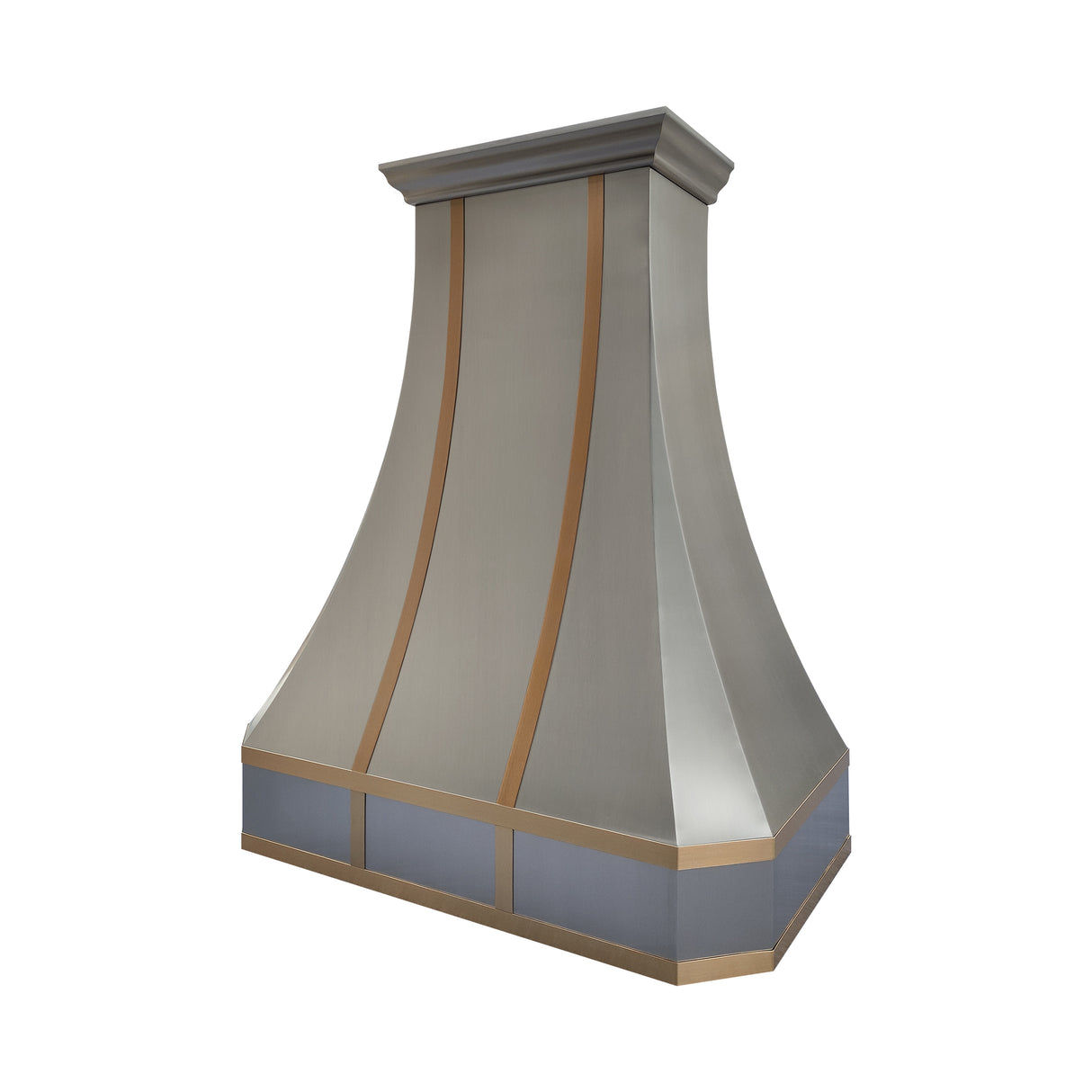 USA Classic Stainless Steel Custom Range Hood with Brushed Brass Trim URHS-105-Custom Stainless Steel Range Hood > Luxury Kitchen Hood > High-End Metal Vent Hood-USA Range Hood
