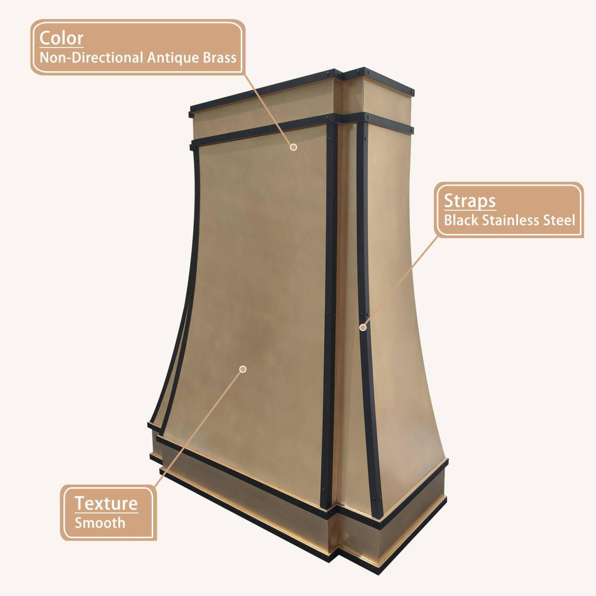 USA Custom Brass Kitchen Vent Hoods with Black Straps URHB-36-Custom Brass Range Hood > Luxury Metal Hood > High-End Kitchen Vent Hood-USA Range Hood