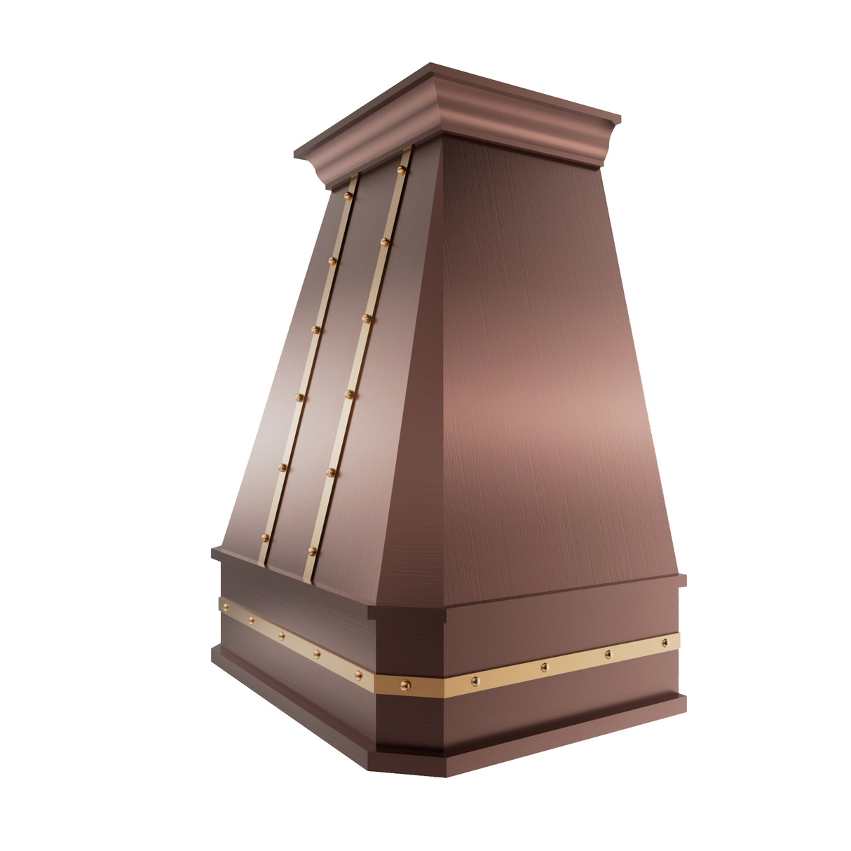 USA Custom Copper Metal Vent Hood with Brass Straps URHC-19-Custom Copper Range Hood > Luxury Metal Hood > High-End Kitchen Vent Hood-USA Range Hood