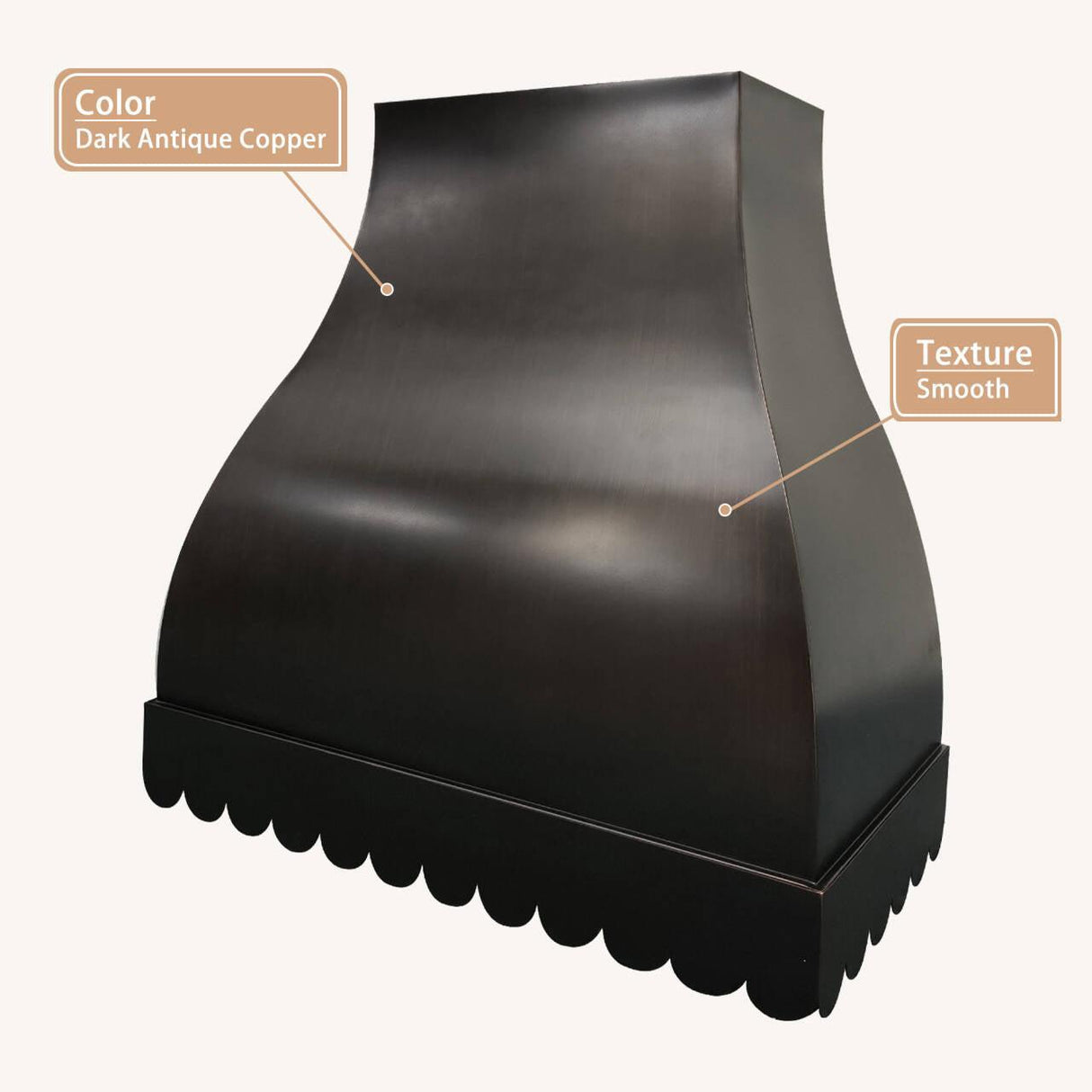 USA Custom Dark Antique Copper Exhaust Hood with Scalloped Apron URHC-52-Custom Copper Range Hood > Luxury Metal Hood > High-End Kitchen Vent Hood-USA Range Hood
