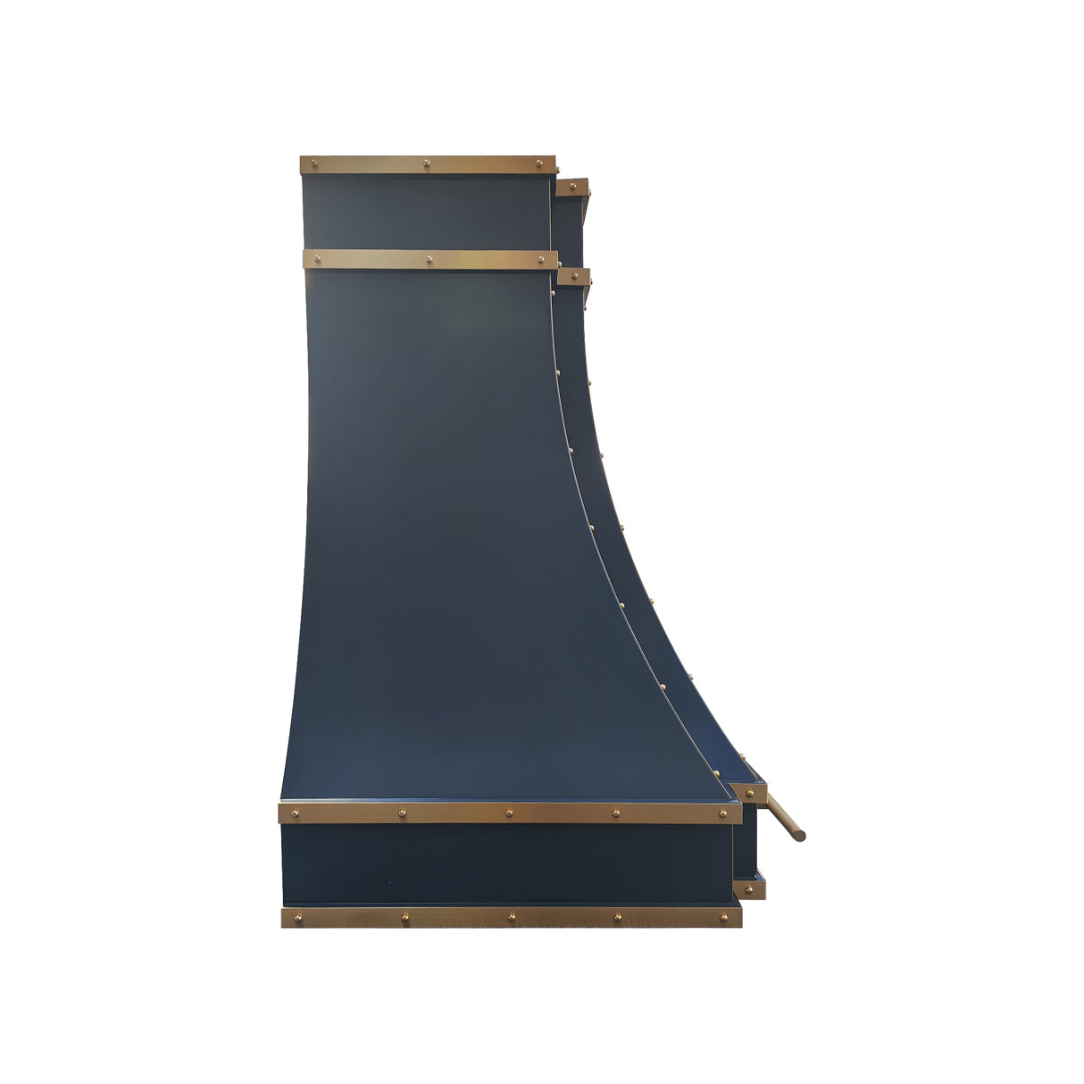 USA Dark Blue Stainless Steel Range Hood with Brass Trim URHS-99-Custom Stainless Steel Range Hood > Luxury Kitchen Hood > High-End Metal Vent Hood-USA Range Hood
