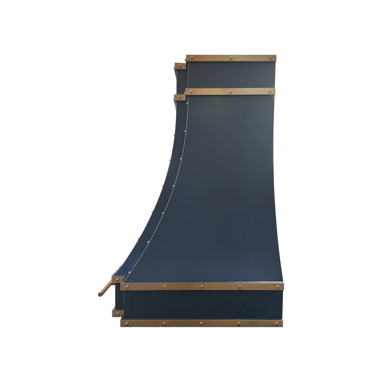 USA Dark Blue Stainless Steel Range Hood with Brass Trim URHS-99-Custom Stainless Steel Range Hood > Luxury Kitchen Hood > High-End Metal Vent Hood-USA Range Hood