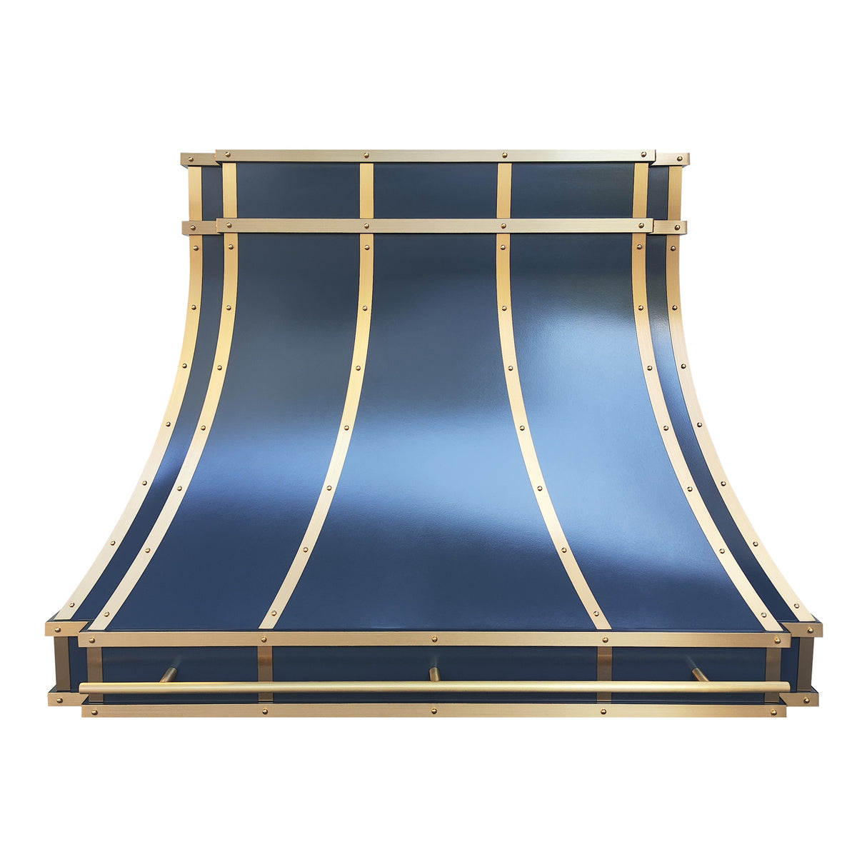 USA Dark Blue Stainless Steel Range Hood with Brass Trim URHS-99-Custom Stainless Steel Range Hood > Luxury Kitchen Hood > High-End Metal Vent Hood-USA Range Hood