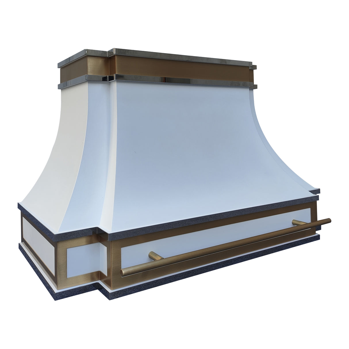 USA Designer Stainless Steel White Range Hood with Brass Details URHS-56-Custom Stainless Steel Range Hood > Luxury Kitchen Hood > High-End Metal Vent Hood-USA Range Hood