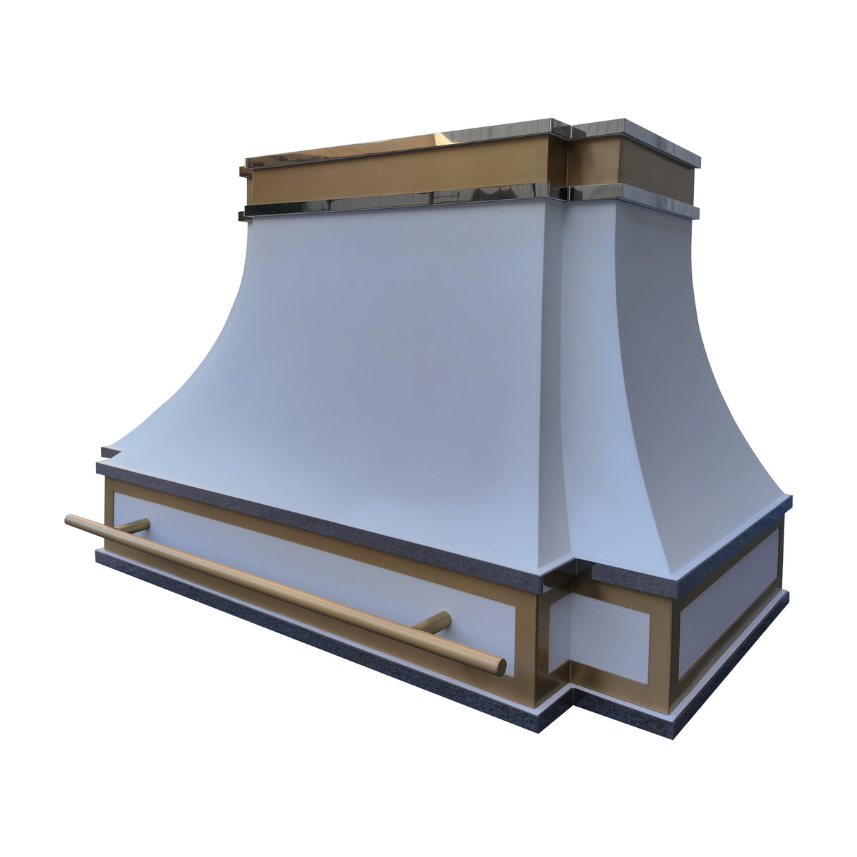 USA Designer Stainless Steel White Range Hood with Brass Details URHS-56-Custom Stainless Steel Range Hood > Luxury Kitchen Hood > High-End Metal Vent Hood-USA Range Hood