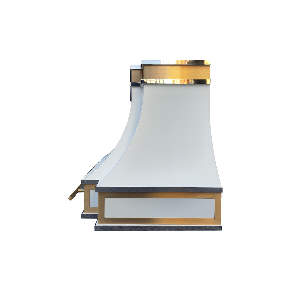 USA Designer Stainless Steel White Range Hood with Brass Details URHS-56-Custom Stainless Steel Range Hood > Luxury Kitchen Hood > High-End Metal Vent Hood-USA Range Hood